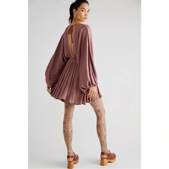Free People Arzel Mini Dress Long Sleeve Cinnamon Size Small Pleated Boho.    11 - Picture 11 of 16